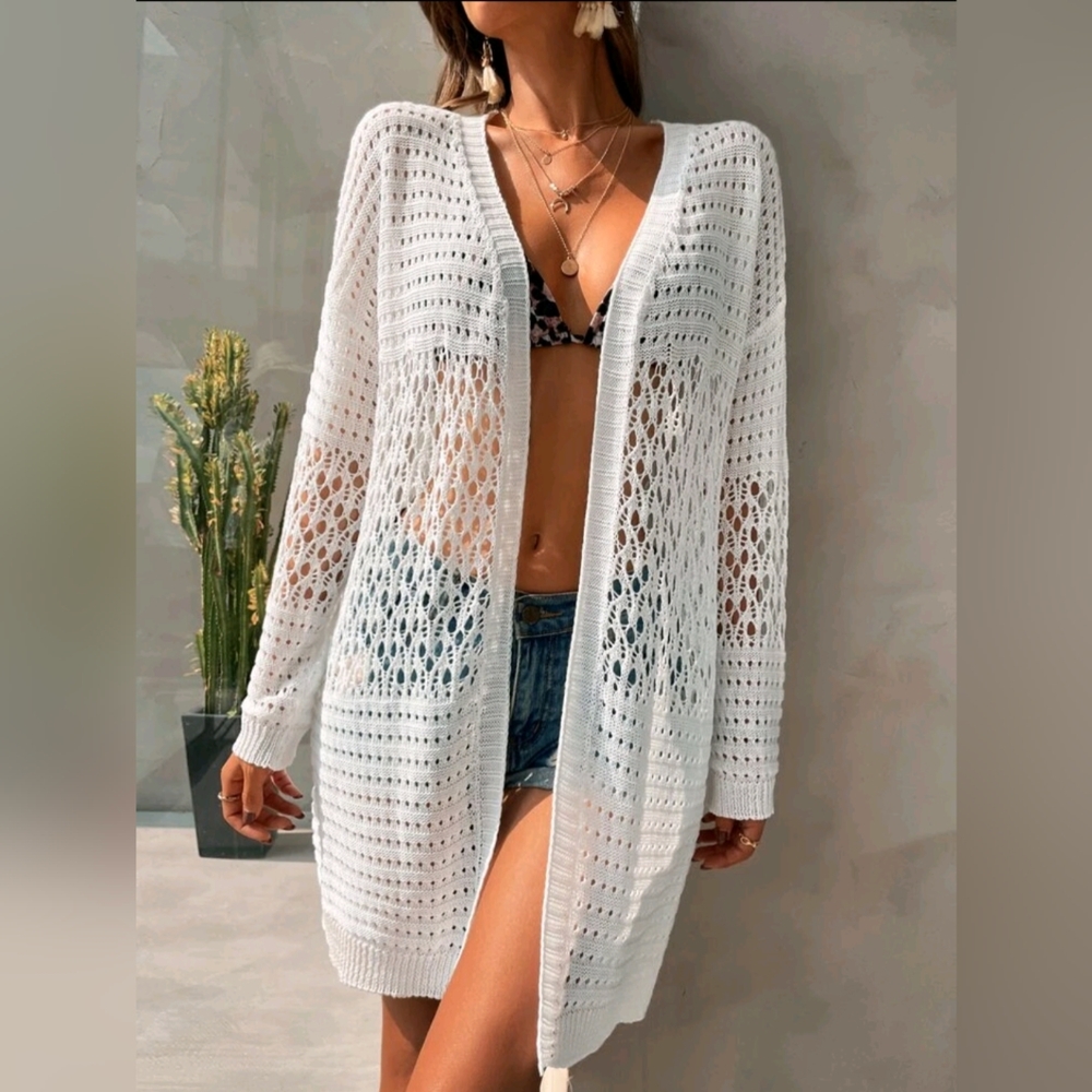 Open knitted drop shoulder cardigan coverup